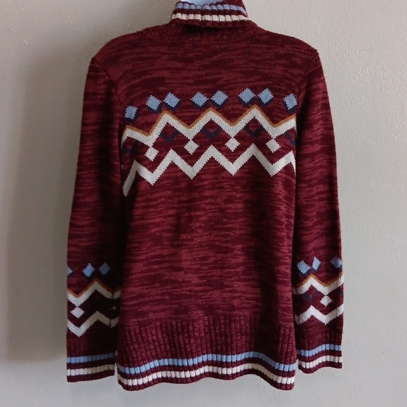 Burgundy Aztec Open Front Cardigan Sweater Women's Small - Picture 5 of 8